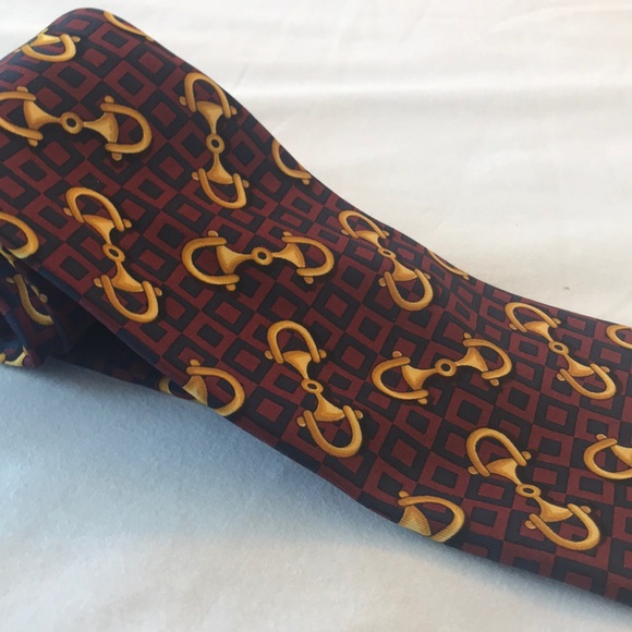 Gucci maroon and navy signature horsebit tie - Picture 3 of 4